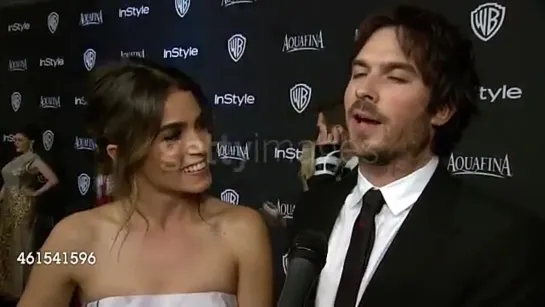 Nikki Reed with Ian Somerhalder on Interview - Golden Globe After-Party 2015