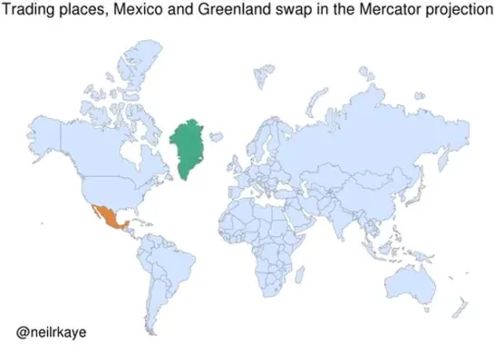 Если в проекции Меркатора Мексику и Гренландию поменять местами