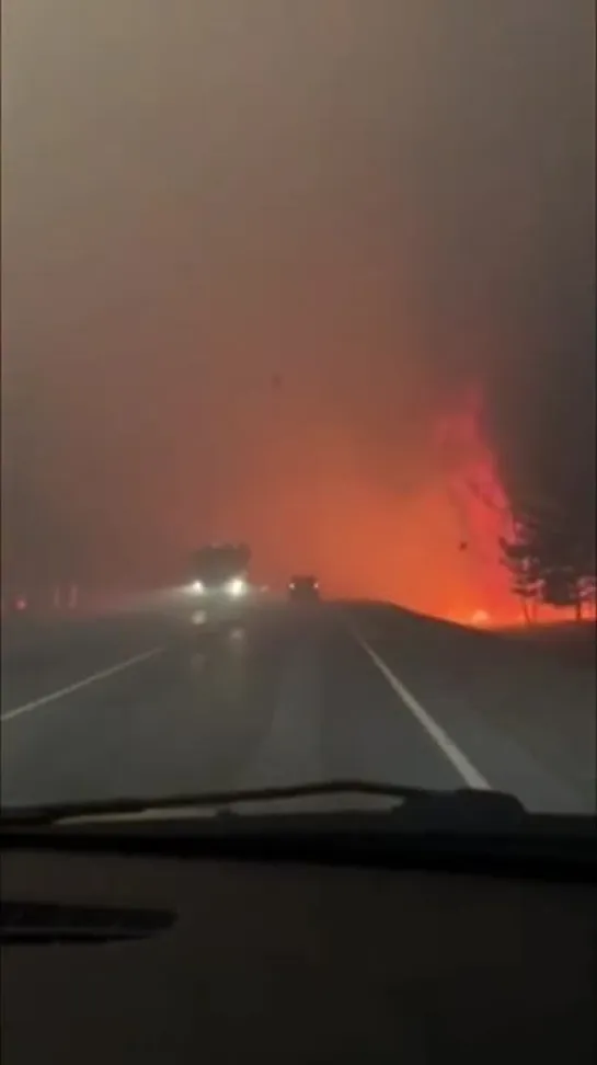 Лесной пожар на трассе Тюмень-Омск, Россия