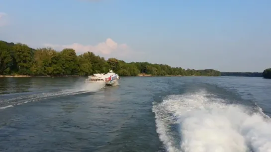 LOD Meteor Hydrofoil boat passing by on the Danube