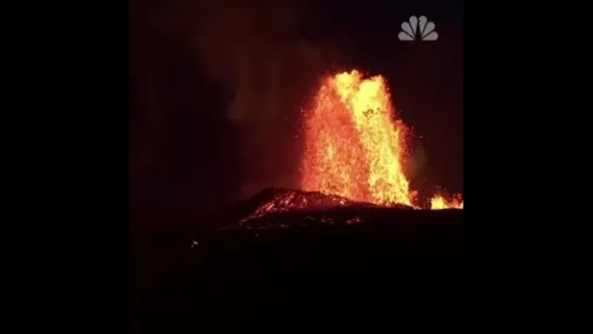 Lava fountains and wind vortexes surround eruptions from