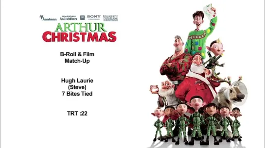 Фрагменты работы Хью Лори над озвучкой персонажа из "Arthur Christmas"