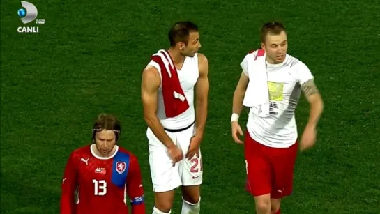 Turkish footballer grabs his dick  Czech footballer bulging