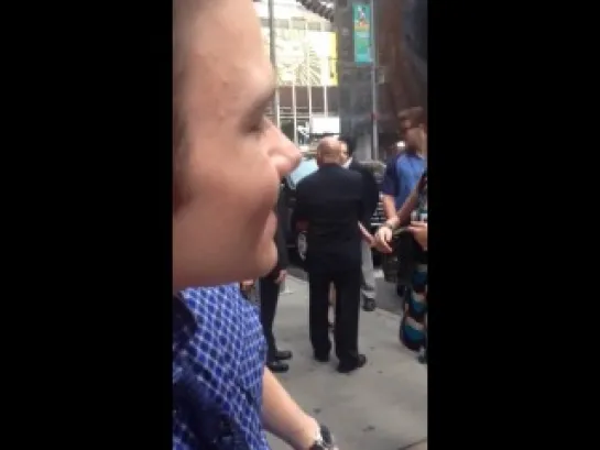 Chris Colfer signing for fans outside GMA