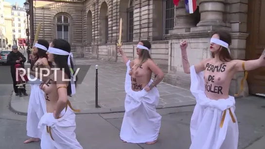 France Topless FEMEN activists protest proposed rape law changes in Paris EXPLICIT_1080p