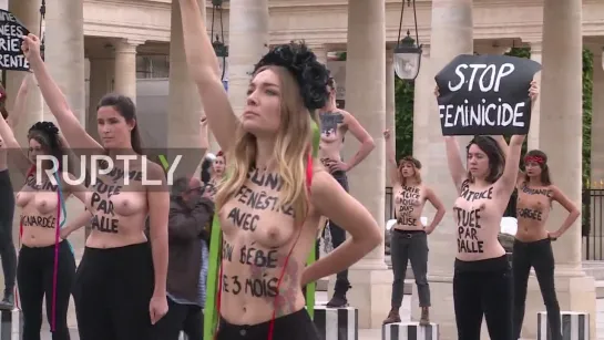 France Topless FEMEN activists protest violence against women in Paris EXPLICIT