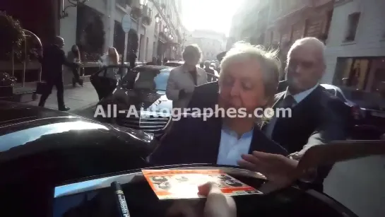 Paul McCartney coming out of his hotel to attend the Opéra Garnier in Paris