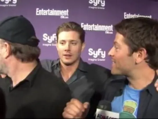 Jensen Ackles Kisses Misha Collins and Jim Beaver