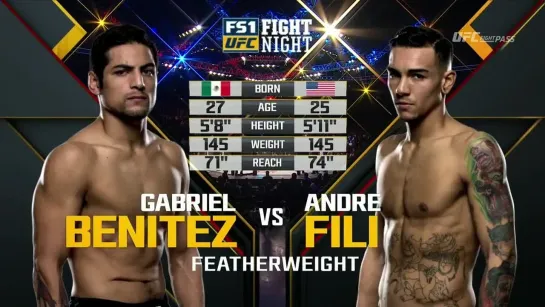 Head kick and punches UFC FN 78 - Andre Fili vs Gabriel Benitez