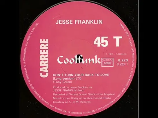 Jesse Franklin - Dont Turn Your Back On Love (12  Extended 1983)