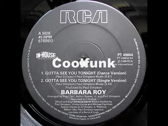 Barbara Roy - Gotta See You Tonight (12  Dance Mix 1986)