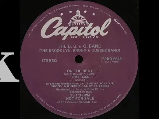 The Brooklyn, Bronx  Queens Band - On The Beat (12 Inch 1981)