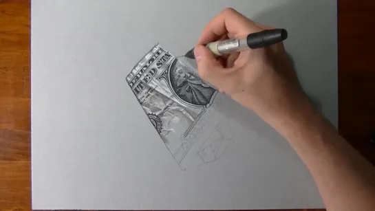 One Dollar Bill Crazy 3D Illusion Drawing.