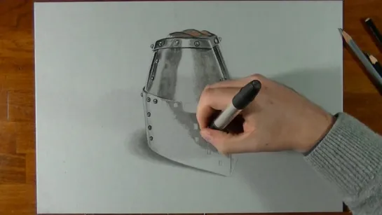 Drawing Time Lapse a Medieval Helm - Hyperrealistic Art.