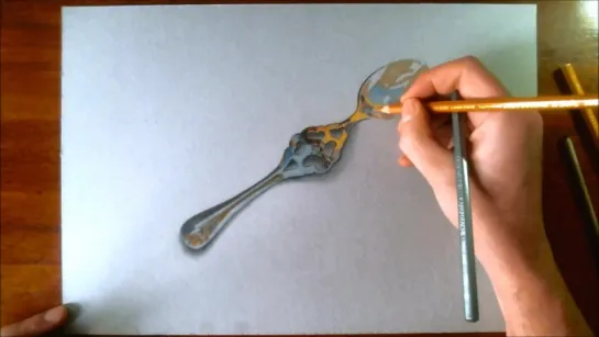 Amazing Realistic Spoon Drawing. (Time Lapse)