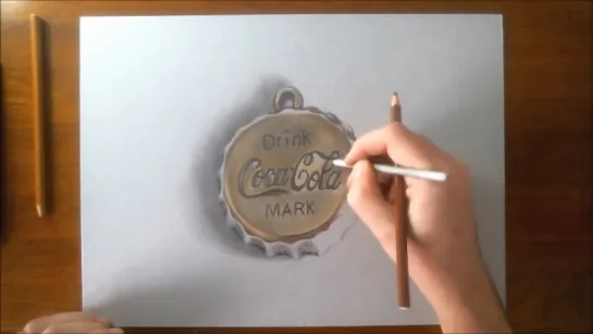 Illusion Hand Drawn - Coca Cola Bottle Cap Pendant.