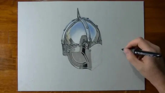 Drawing Time Lapse viking armour helmet - hyperrealistic art.