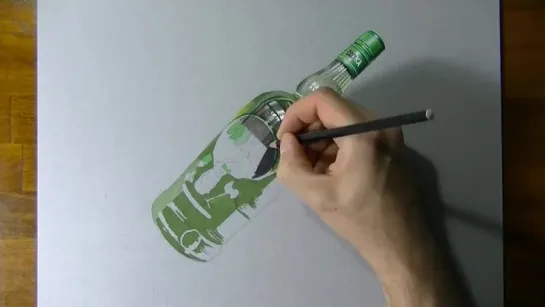 Drawing timelapse a bottle of Oddka vodka - hyperrealistic art.