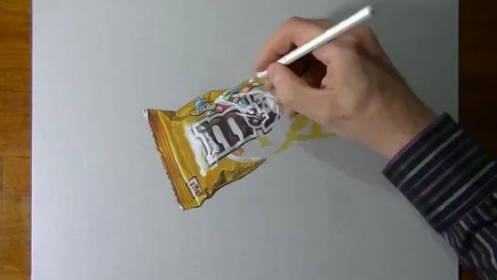 Drawing time lapse a bag of MMs - hyperrealistic art.