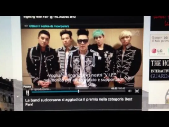 Big Bang thanksgiving speech 2012 (MTv Fest Fan)