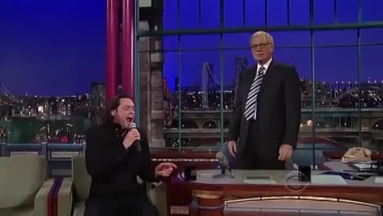 Jim Carrey Breaks Cup and Sings Take on Me on Letterman