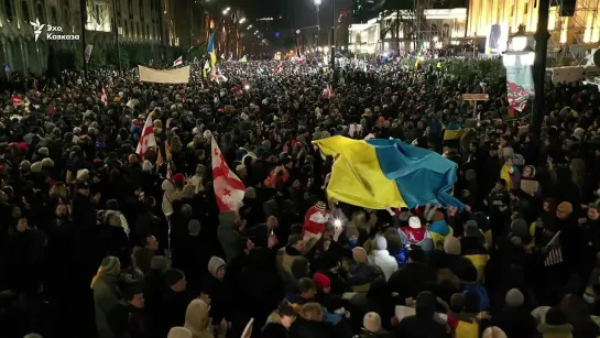 Тбилиси, митинг солидарности с Украиной (кадры с дрона)