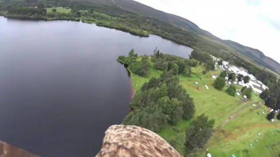 Eagle flies over Loch Moy