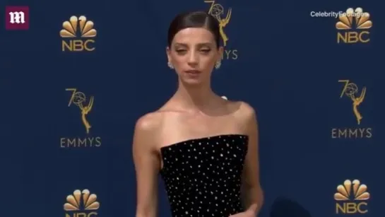 Oh so chic! Angela Sarafyan arrives at 2018 Emmys red carpet