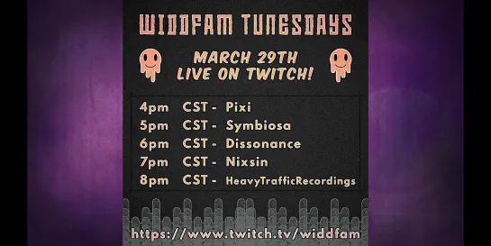 WiddFam TunesDay Episode 40 (Twitch live 29.03.2022): Pixi, Symbiosa, Dissonance, Nixsin, LB & Konfusion