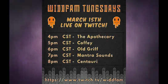 WiddFam TunesDay Episode 38 (Twitch live 15.03.2022): The Apothecary, Coffey, OLd gRIFF, Mantra Sounds, and Centauri