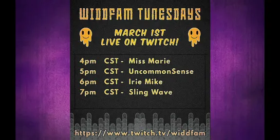 WiddFam TunesDay Episode 36 (Twitch live 01.03.2022): Miss Marie, Uncommon Sense, Irie Mike and Sling Wave