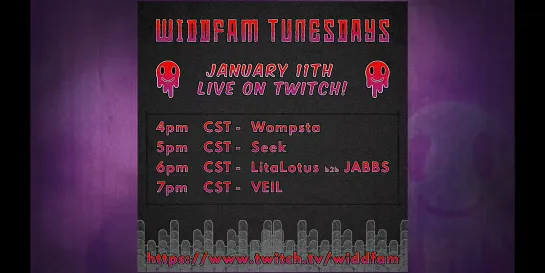 WiddFam TunesDay Episode 29 (Twitch live 11.01.2022): Wompsta, Seek, LitaLotus b2b Jabbs, and VEIL!