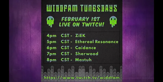 WiddFam TunesDay Episode 32 (Twitch live 01.02.2022):  ZiEK, Ethereal Resonance, Caidance, Sherwood, and Mastuh *Strobe Warning*