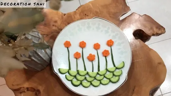 Easy and beautiful salad decoration in plate _ cucumber and carrot cutting