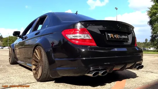 MERCEDES C63 AMG - MONSTER SOUND ACCELERATION ONBOARD AUTOBAHN BURNOUT