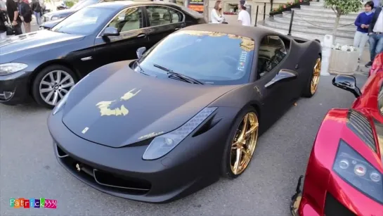 Batman Ferrari 458 Italia - matte black gold rims Why so serious - Monaco 2016