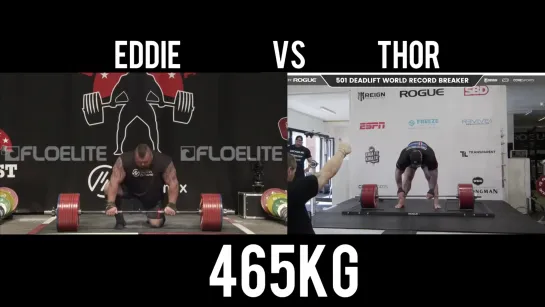 Eddie Hall vs Hafthor Bjornsson Deadlift 420/465/500-501 Side by side comparison