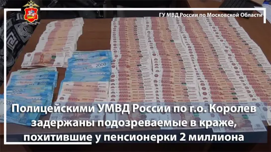 Полицейскими УМВД России по г.о. Королев задержаны подозреваемые, похитившие у пенсионерки 2 миллиона рублей