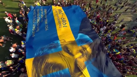 During Nicky Romero's Tomorrowland set a group of Swedes raised a massive flag in tribute to Avicii