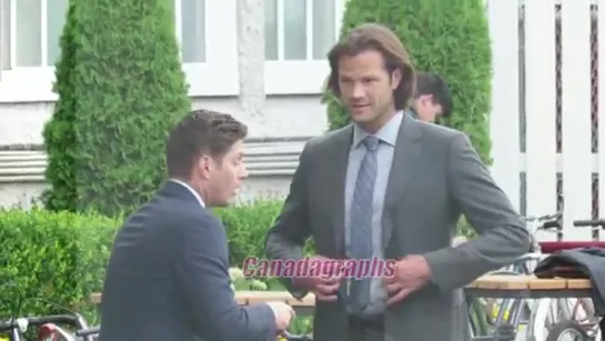 Supernatural films a scene for episode 1504 with Jensen and Jared, and a Beaver