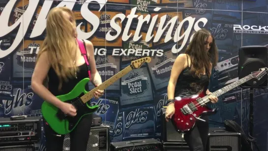 Nikki Stringfield and Courtney Cox of The Iron Maidens jam at NAMM 16