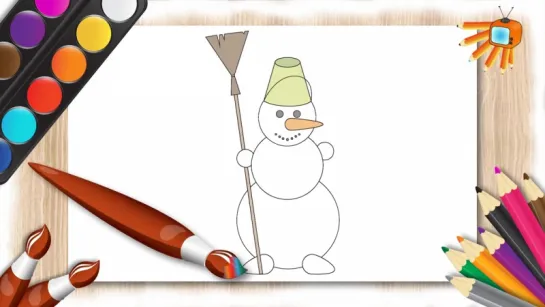 Учимся рисовать снеговика! Развивающий мультик. Snowman drawing!