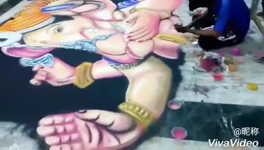 Ganapati bappa portrait rangoli art at Mahad