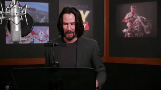 Keanu Reeves behind the scenes of Toy Story 4