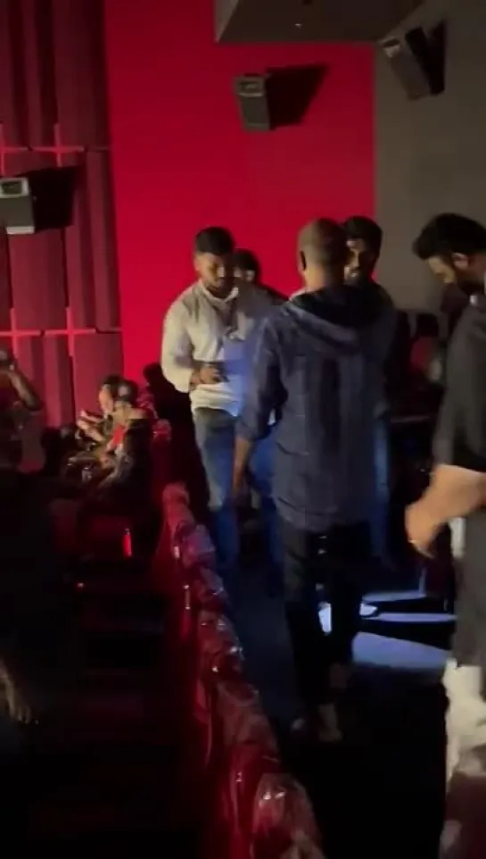 Fans in Hyderabad go frenzy as #Prabhas #KritiSanon , director #OmRaut and producer #BhushanKumar reaches the theatre