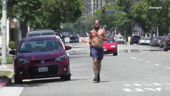 Zachary Quinto goes shirtless while out for a run in Los Angeles