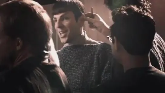 Zachary Quinto as Spock on the set