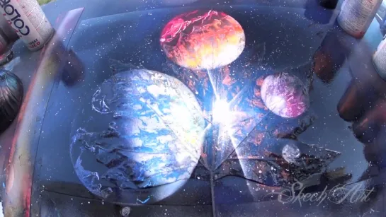 SPRAY PAINT Art on Leaf - Planets 3D