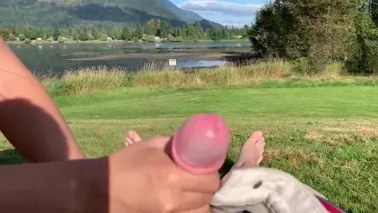 Girl Jerks off Guy in Park (Gets Caught before he Cums!)