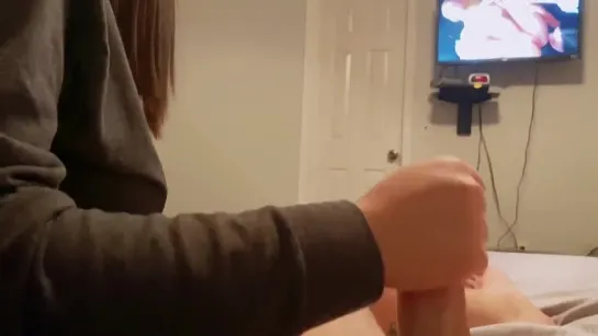 Babysitter Catches Boss Watching Porn and makes him Cum